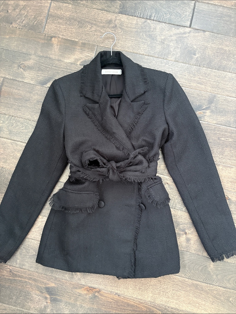 Bishop + Young Black Fringed Tie-Waist Jacket